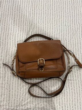 Michael Kors Cognac Pebbled Leather Satchel with Gold Hardware
